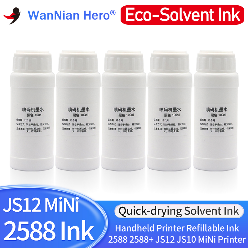 Solvent Printer Ink - 速乾性の詰め替え可能なインク、ソルベントインク、ポータブルハンドヘルドプリンター、互換性、ミニ、2588、js10、js12、12.7mm、25.4mm、100ml