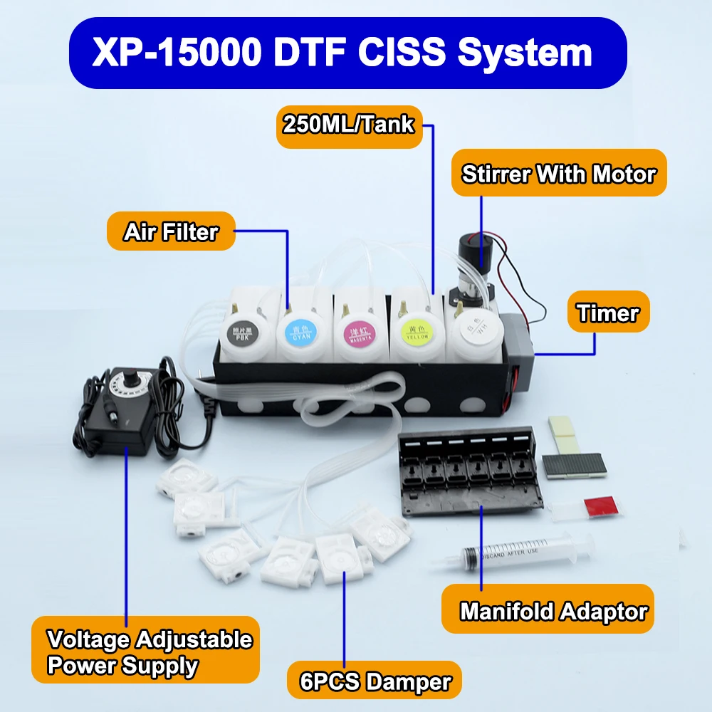 Dtf Powder Shaker - XP-15000 XP15000 DTF CISSインクシステム（プリントヘッドアダプター、マニホールド、ダンパー、ホワイトインクタンク、攪拌機、ミキサー、タイマー制御付き）