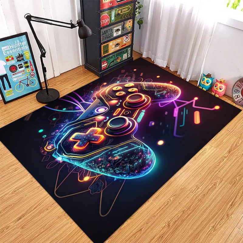 Commercial Printing Usa - ネオングローゲームコントローラーアレアラグ カラフルゲーミングジョイスティックプリント 滑り止めフロアマット ゲームルーム ホームデコレーション用